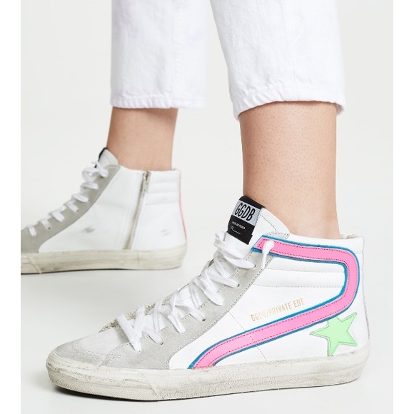 Golden Goose Slide Sneaker White/Pink/Green 39 NIB - Picture 2 of 8